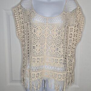 Boho Hippy Lace Top Or Coverup with Fringe
